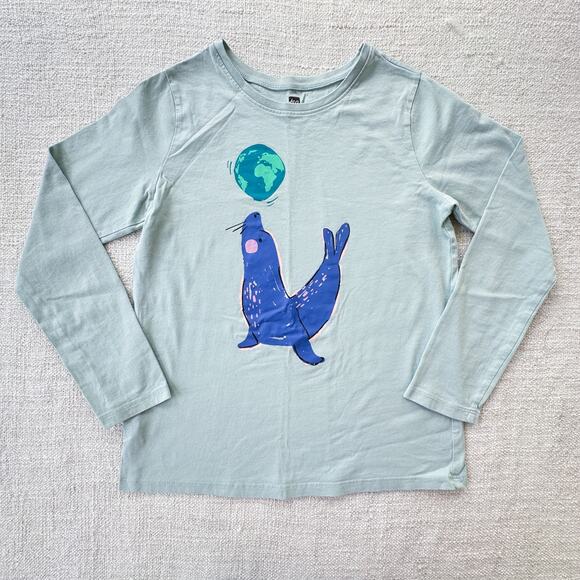 Tea Collection Girl's Sea Lion Long Sleeve Graphic Tee VGUC 12 - Picture 1 of 4